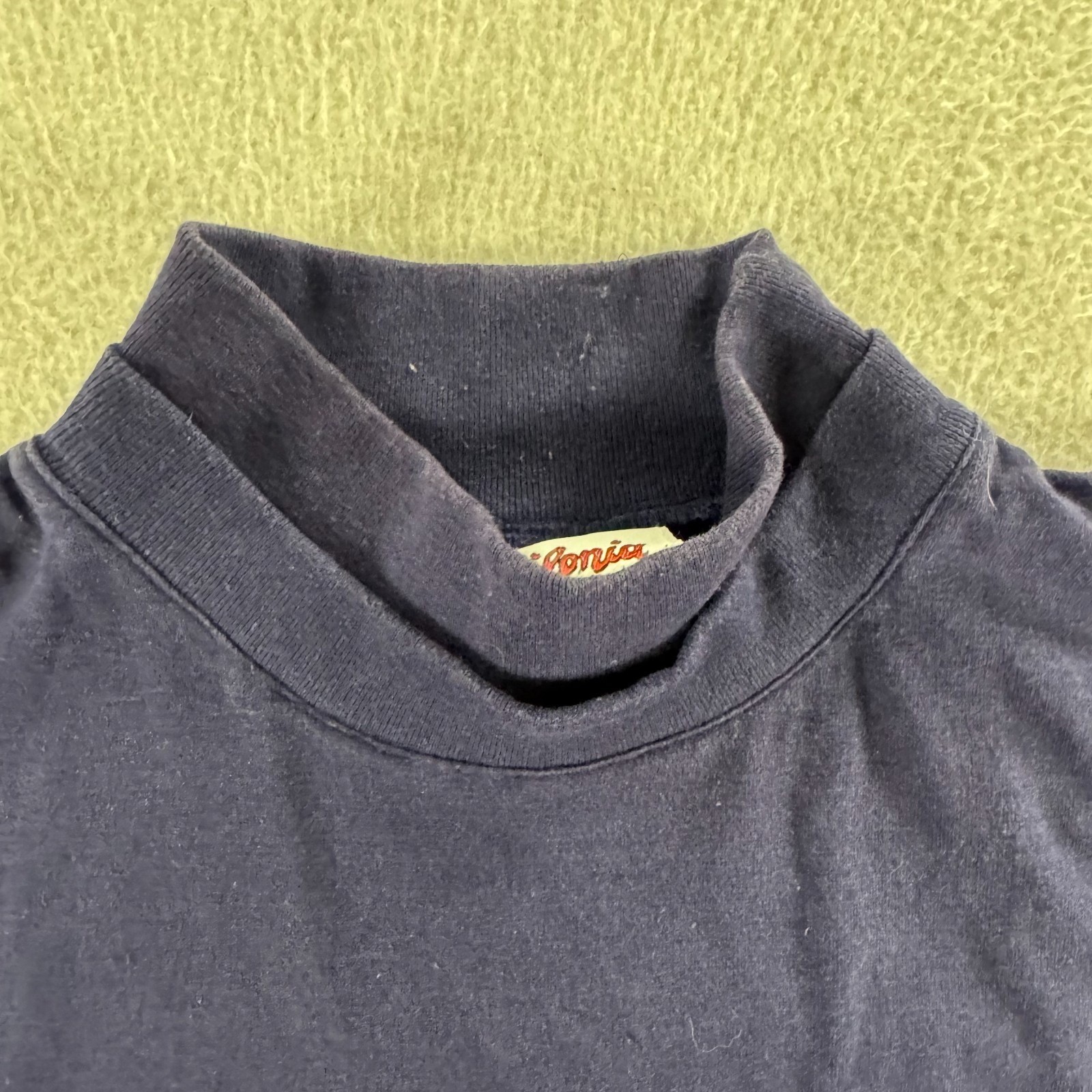 Babilonia Mock Neck Shirt Mens L Navy Blue Pleated Back Long Sleeve Preppy