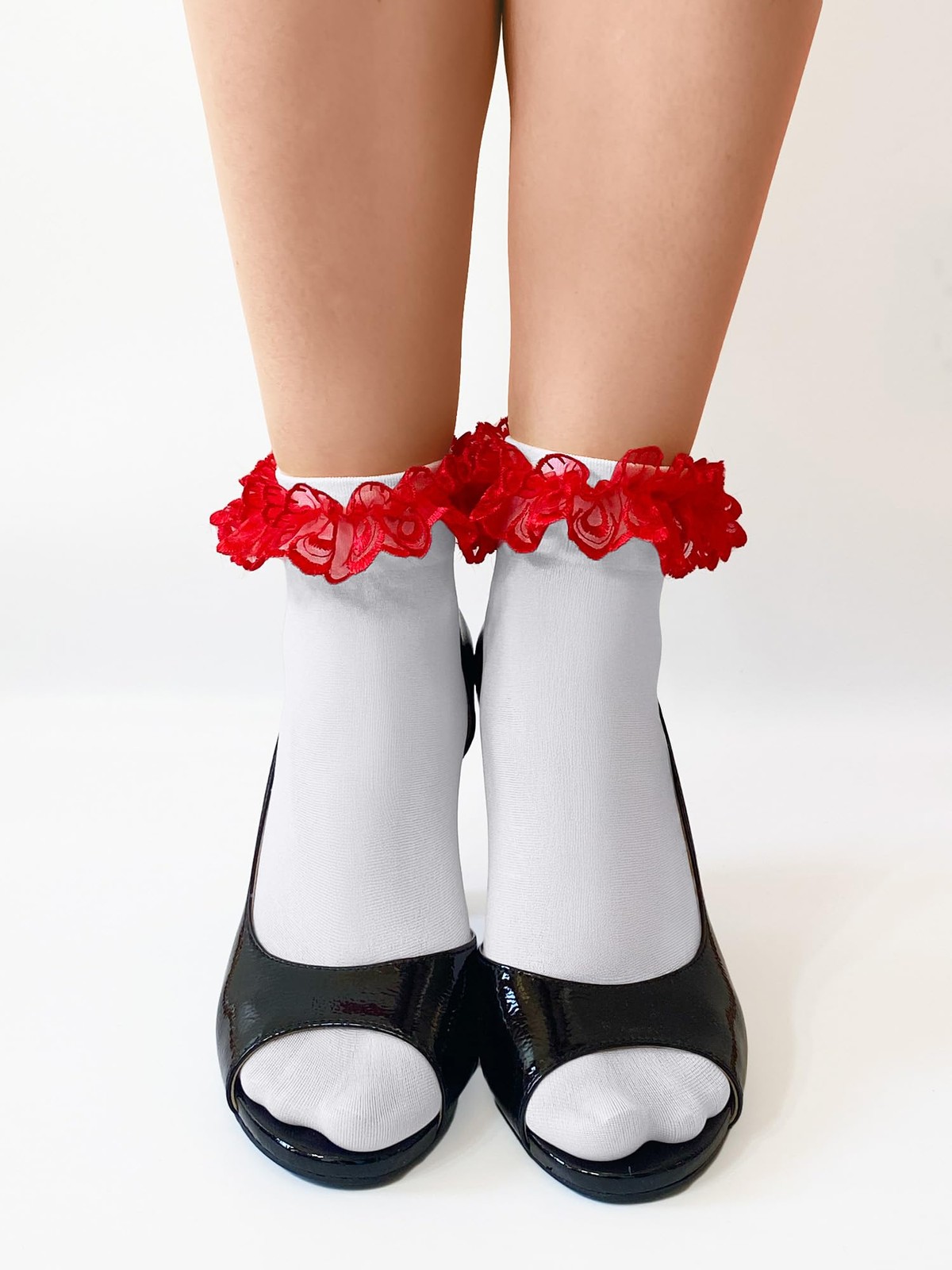 Womens Ruffle Socks Nylon Lace Frilly Ankle Socks Elegant Cotton Hosiery