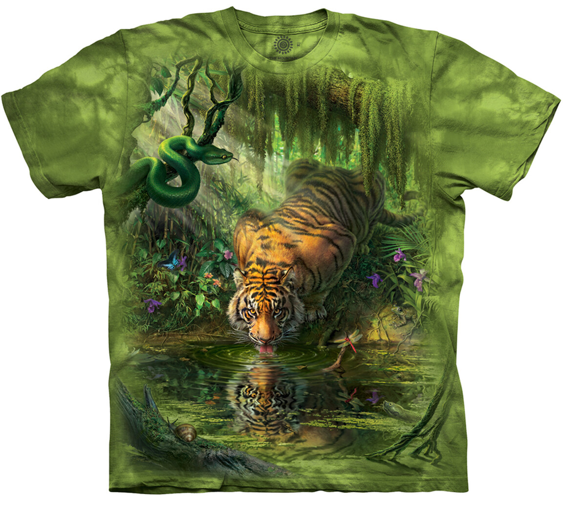 Siberian Tiger Enchanted Snake King Pool Reflection Mountain Green T-Shirt S-3X