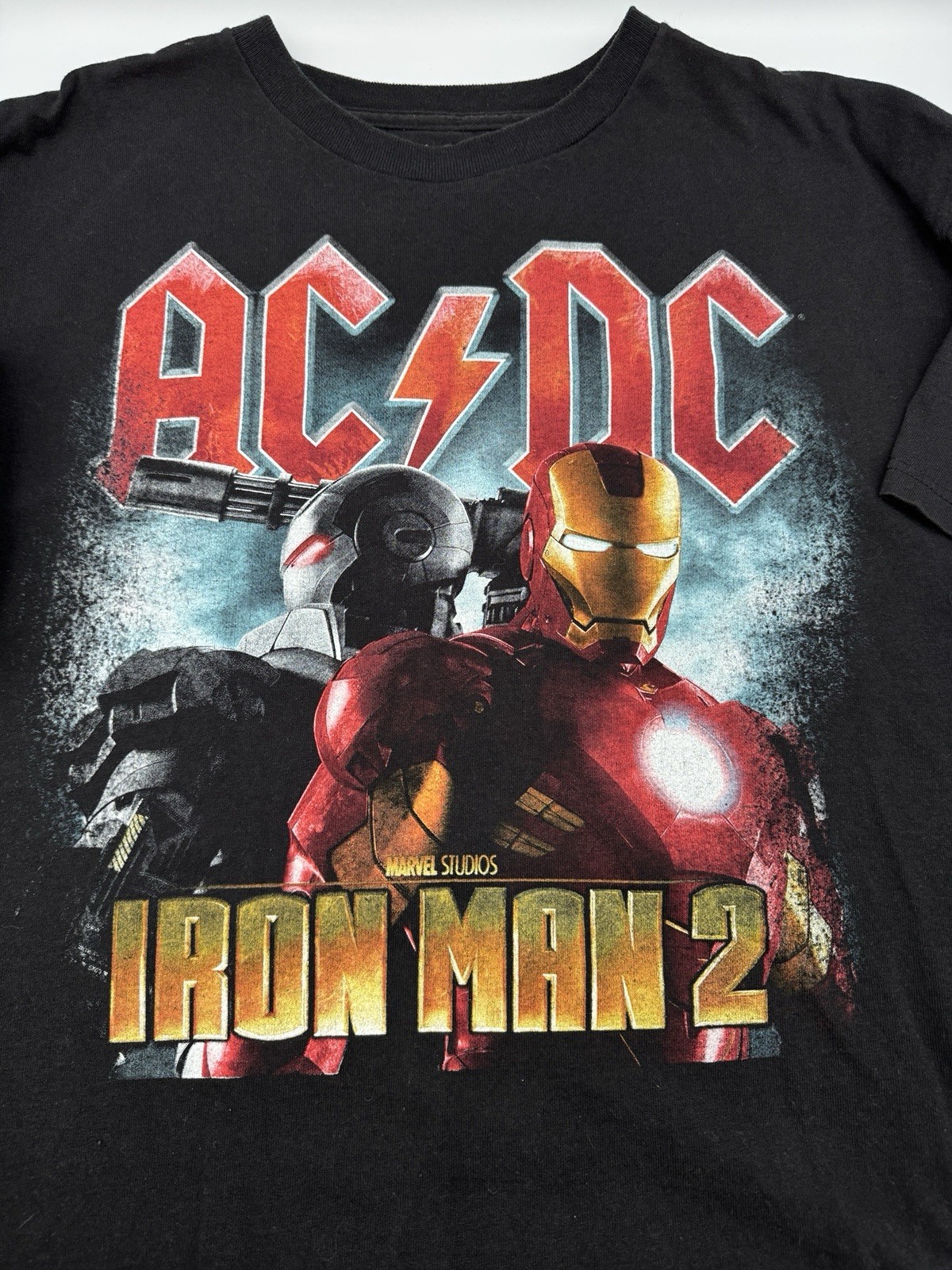 AC/DC Iron Man 2 Movie Soundtrack Band Graphic T-Shirt Marvel Size L Black