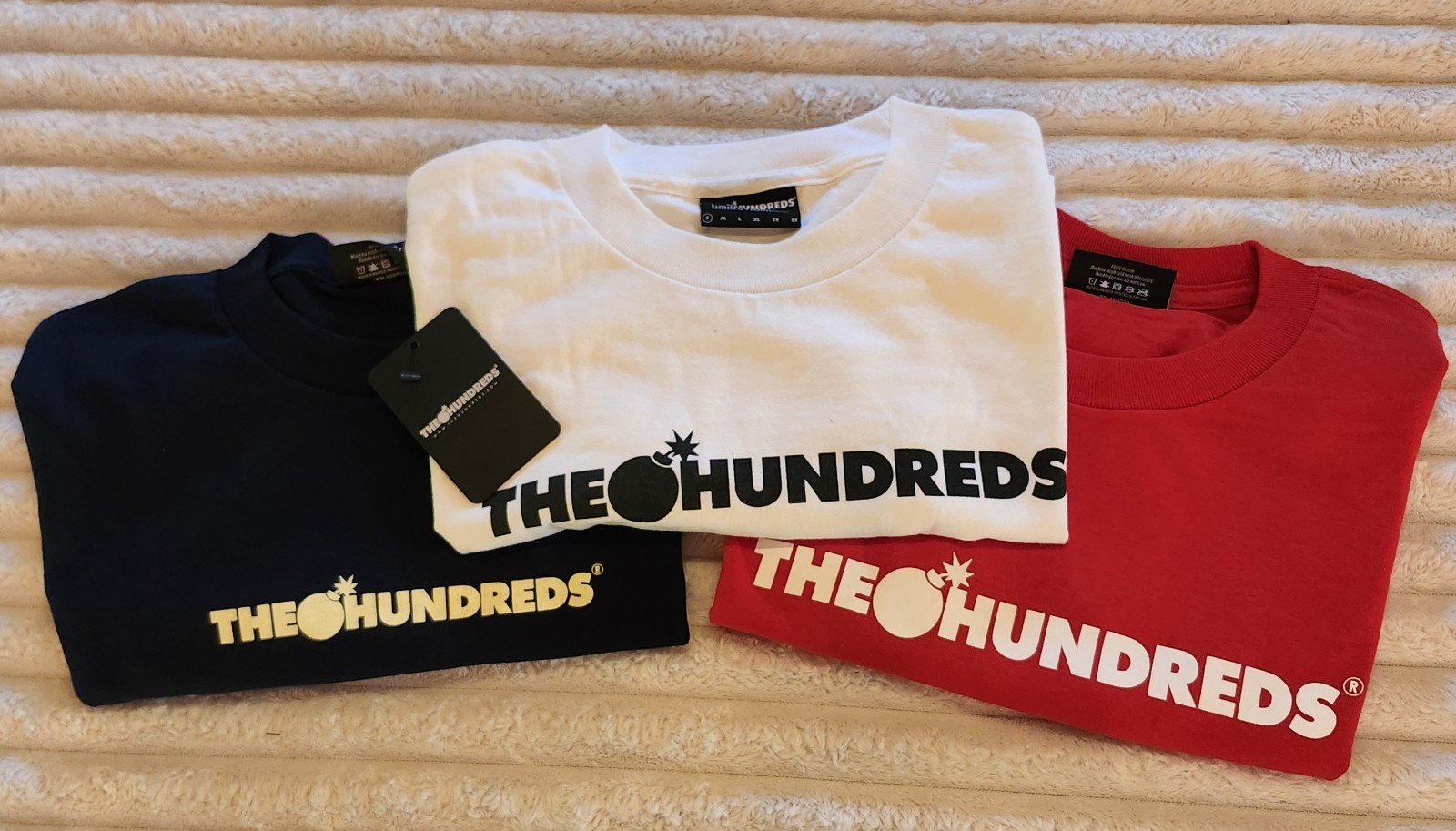 3- Men’s The Hundreds Logo T-shirts Red-White-Navy Blue-Double Sided-Small -NEW-