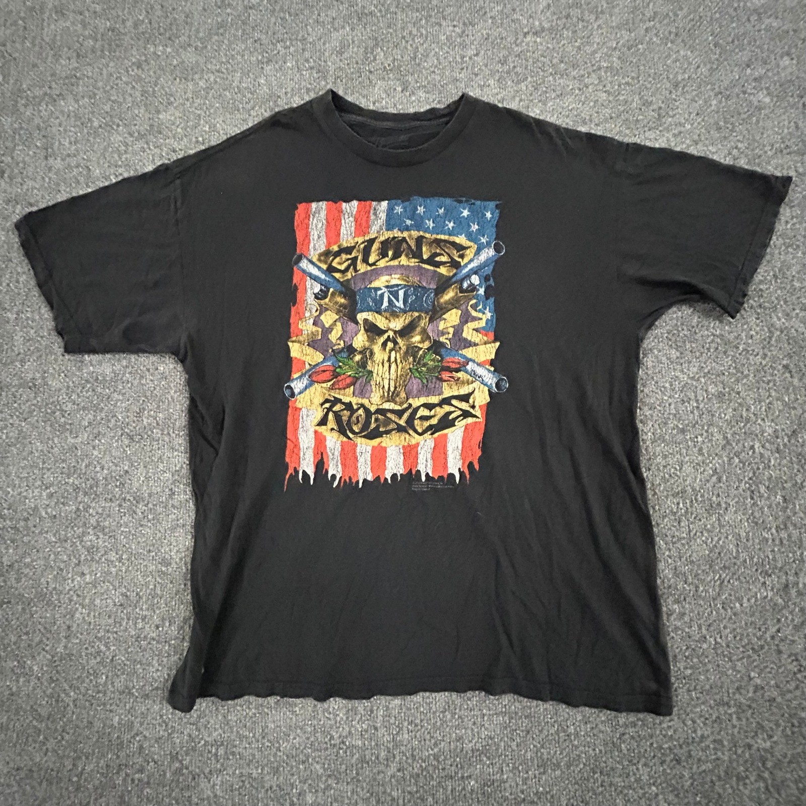 Bravado T-Shirt Mens XL Black Guns N Roses Skull American Flag Graphic Rock Band