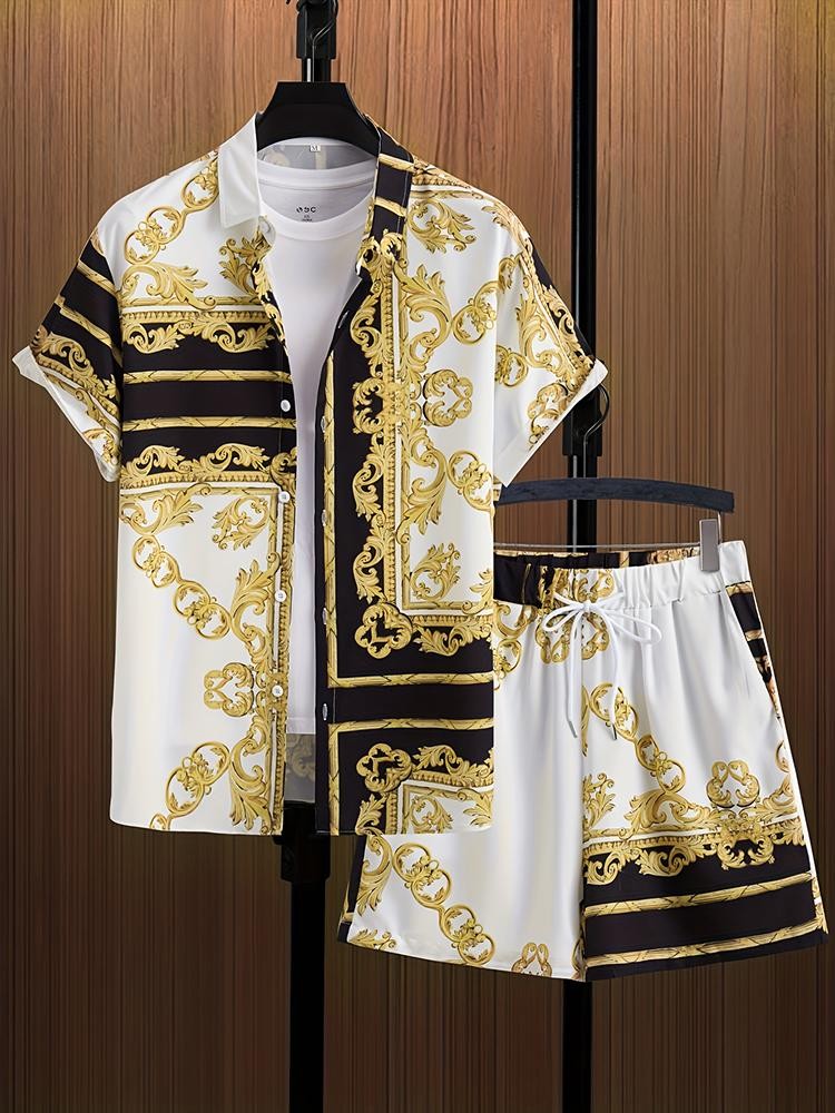 Men Summer Outfit 2-piece Set Short Sleeve T-shirt and Shorts Sweatsuit Set