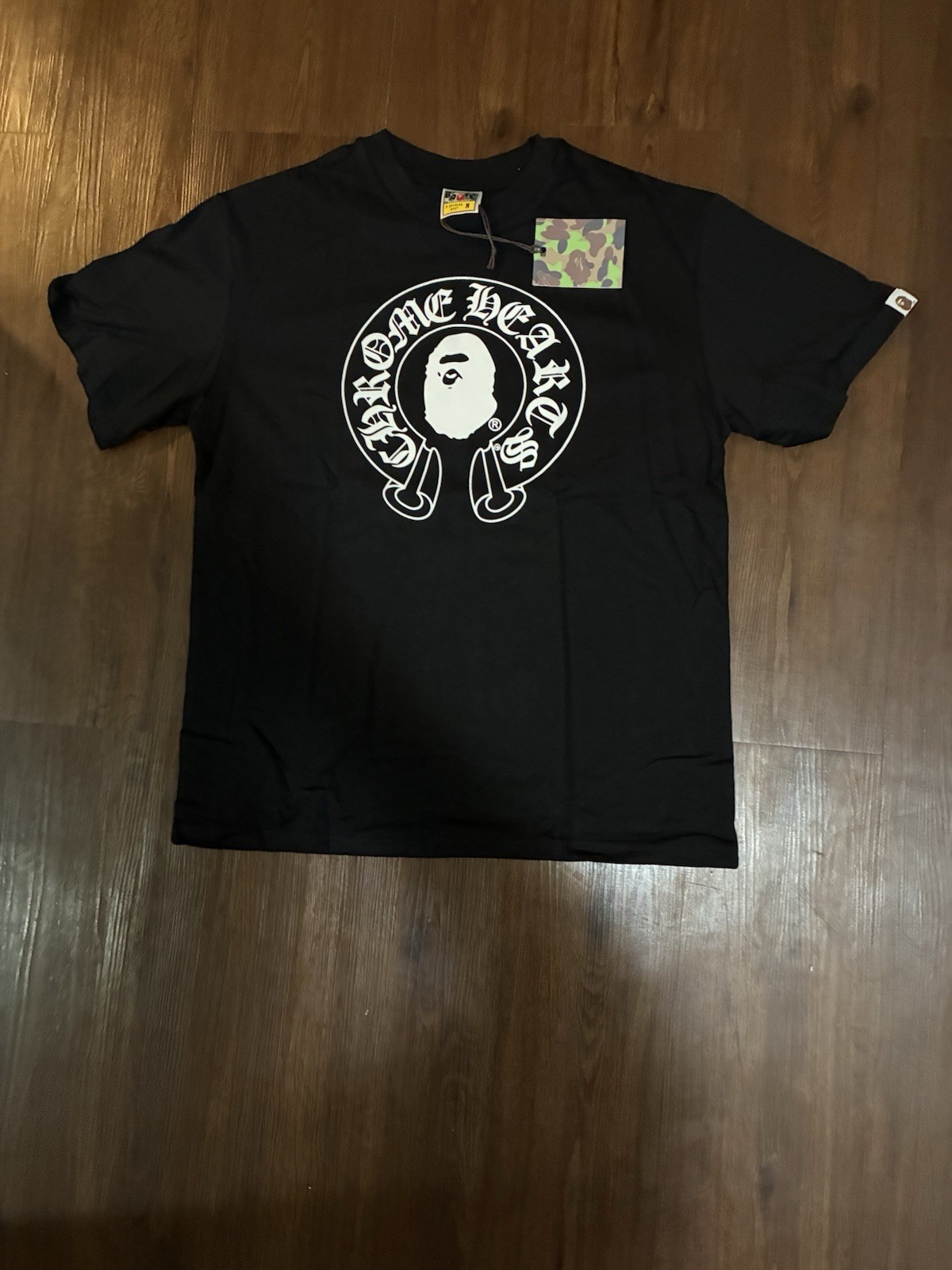 A Bathing Ape Men’s L Black Cotton Crew Neck Graphic Logo Tee Short Sleeve