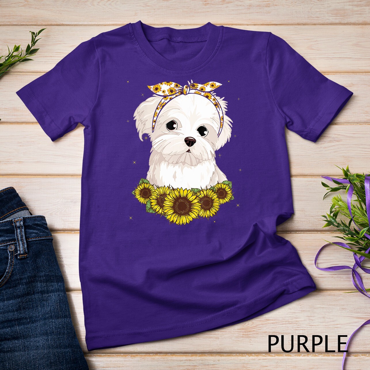 Girls Women Mom Maltese Dog Sunflower Gift T-Shirt Unisex T-shirt