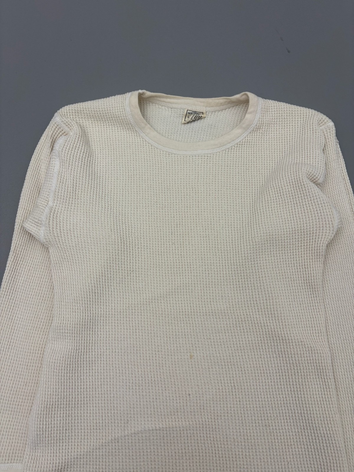 Vintage 80s Northwest Territory Thermal Shirt Cream Waffle Knit Long Sleeve L