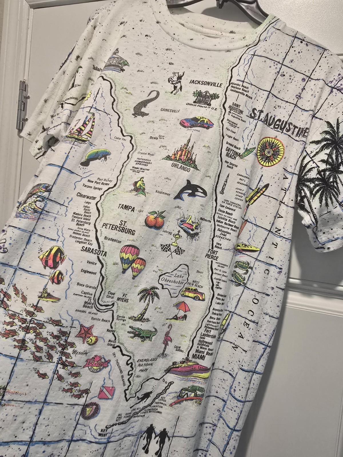 Vintage Florida AOP Shirt Single Stitch Large LocoMoFo Colorful Fun Map USA 90s