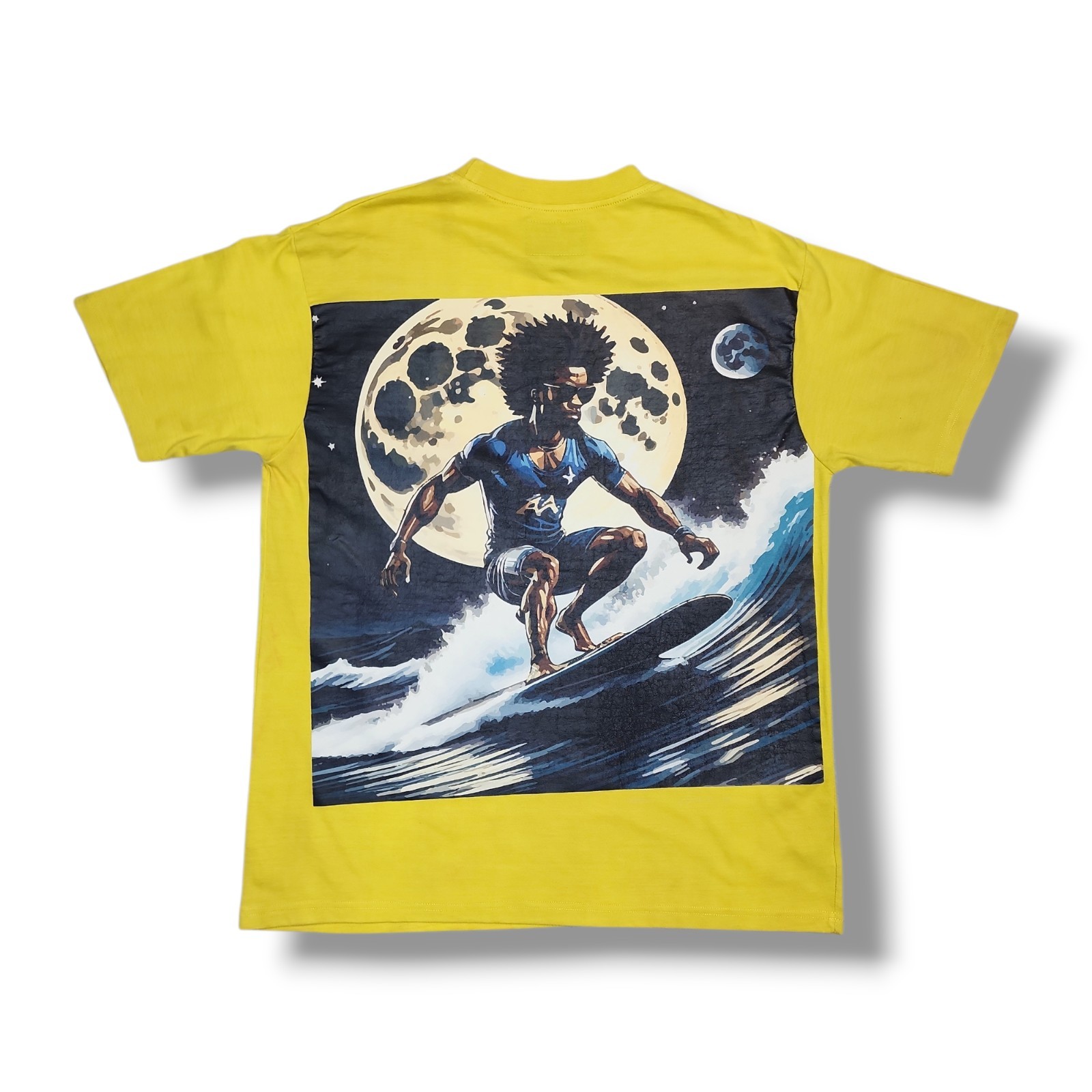 M.D.M. High Large Surf Graphic Print & Embroidered Front Yellow T-Shirt Men’s L