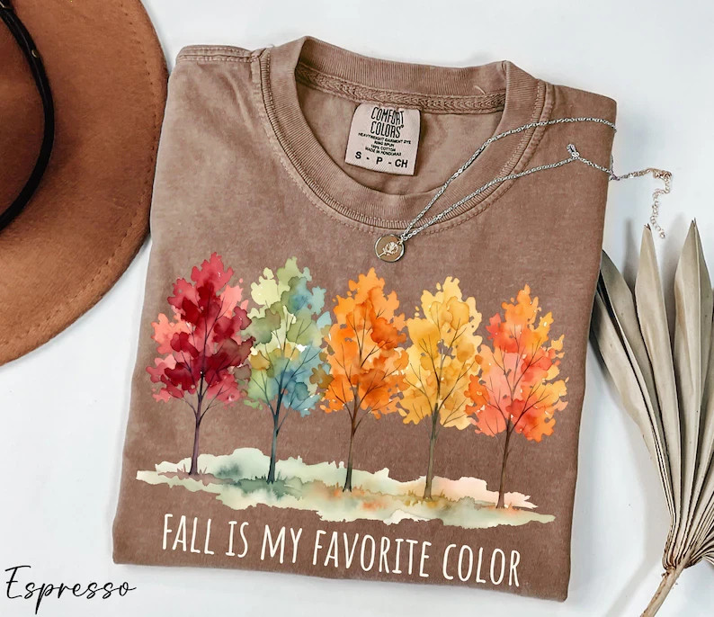 Fall Is My Favorite Color T-Shirt Autumn Watercolor Trees Graphic Tee Women