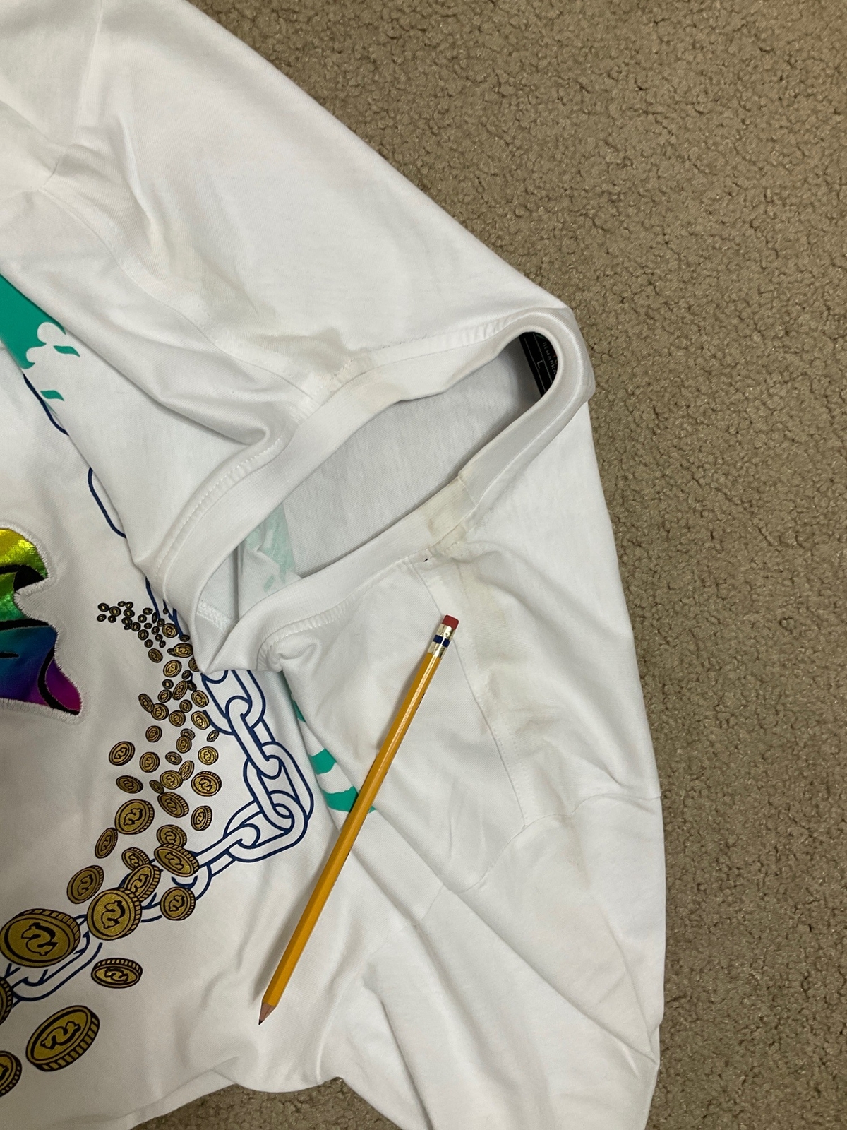 Switch Remarkable Mens Large White T-Shirt Flex Hard Holographic Money Bag Stree