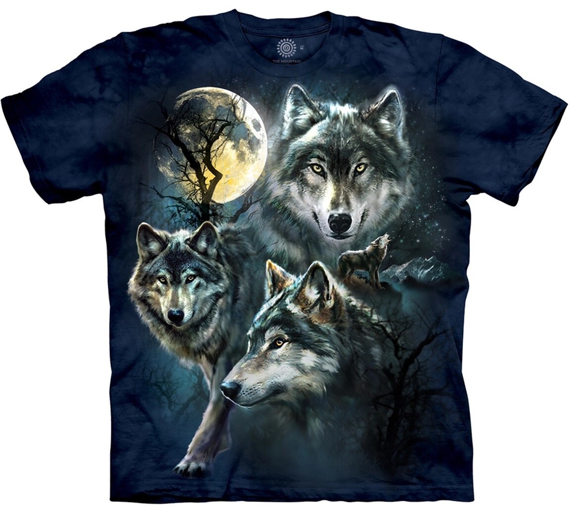 The Mountain Wolf Family Howling Moon Wolves Collage Blue T-Shirt Adult S-5X