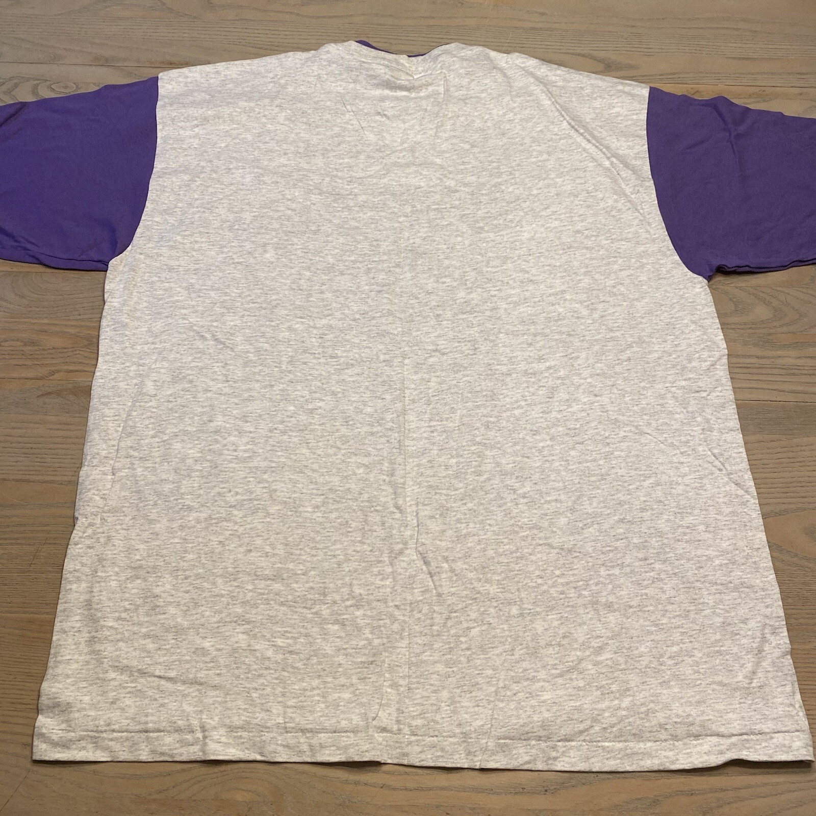 VTG Belton Designer Knits Gray Purple Contrast Sleeves Mens XL Single Stitch USA