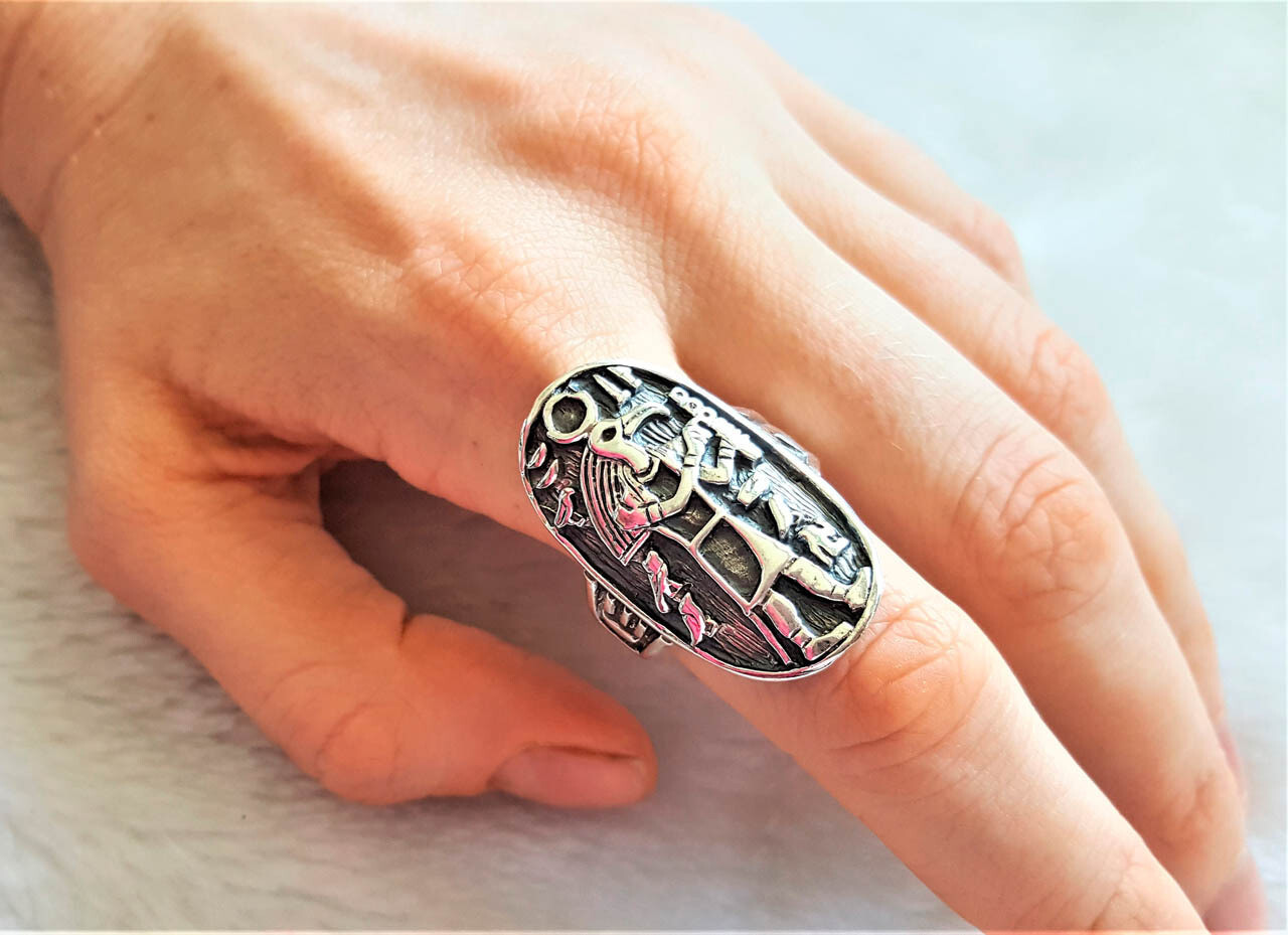 Great THOTH STERLING SILVER 925 Ring Ancient Egyptian God of Wisdom Ibis Head Hi