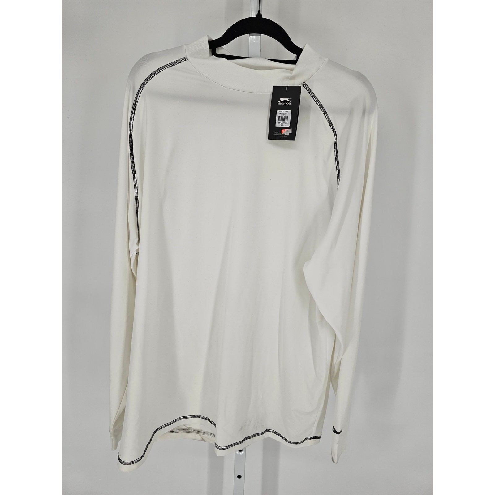 Slazenger Mens Sz XXL Long Sleeve Mock Neck Athletic T Shirt Solid White NEW