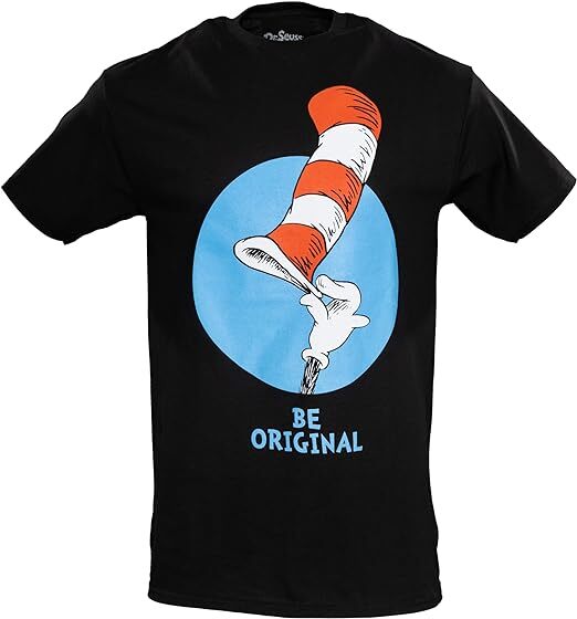 Adult Dr Seuss The Cat in The Hat Be Original Tip Hat Short Sleeves T-Shirt Tee