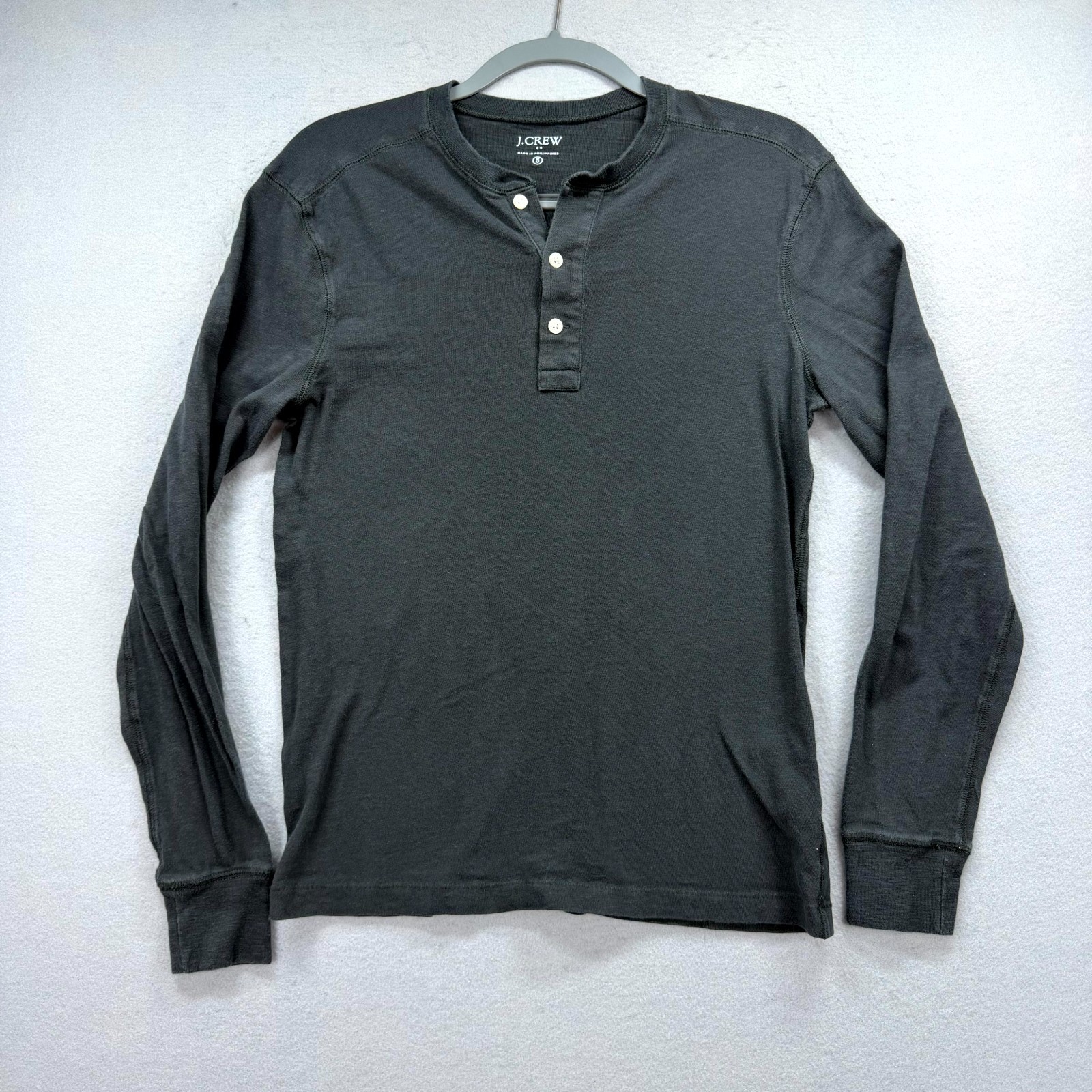 J.CREW Henley Shirt Mens Small Dark Gray Cotton Long Sleeve Everyday Wear Tee