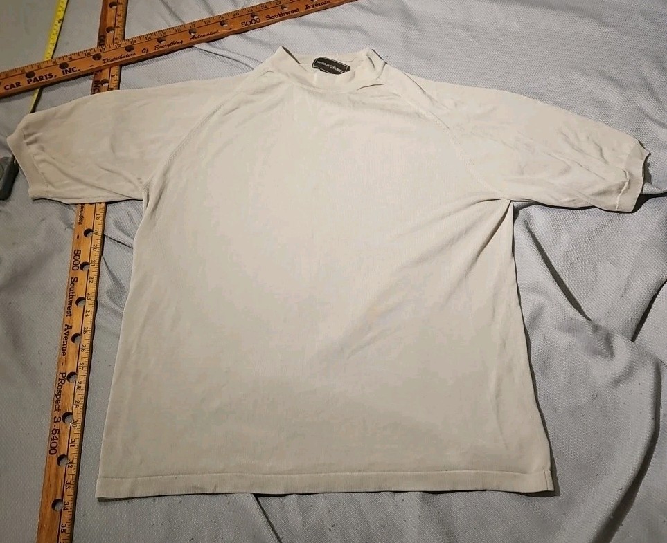 Johnston Murphy Shirt Mens XL Beige Silk Ribbed Raglan Sleeve Casual Luxury Tee