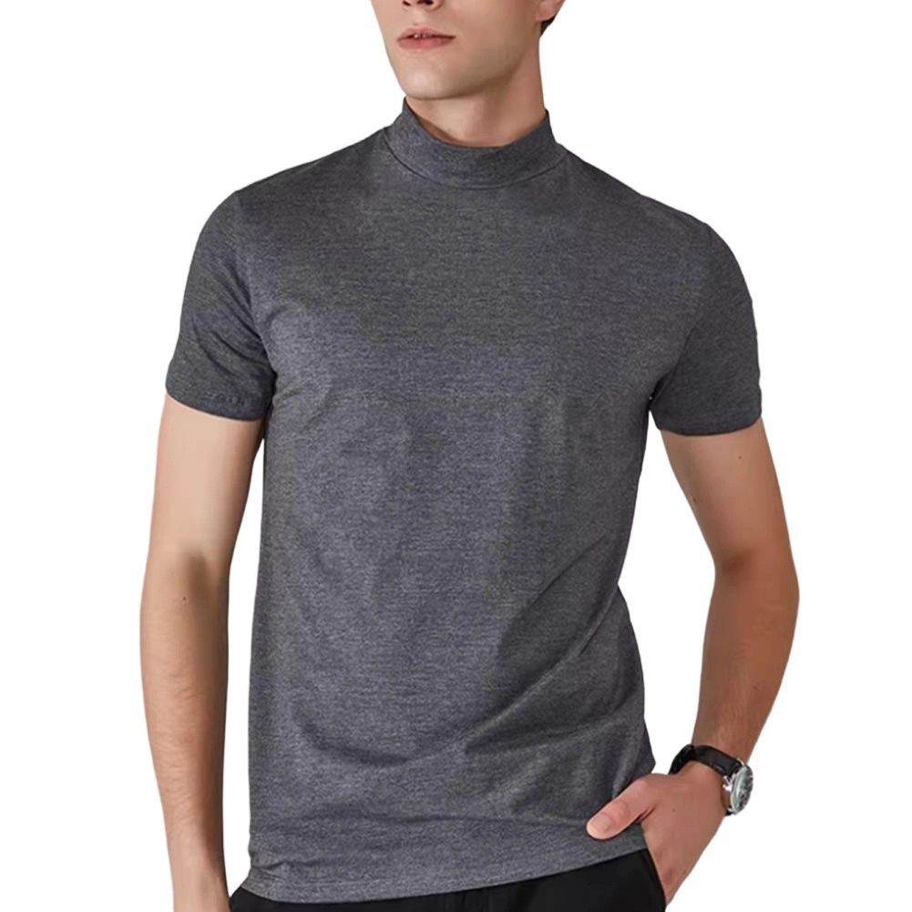 Men’s Casual T Shirt Short Sleeve for Slim Fit Half High Neck Solid Summer Wear
