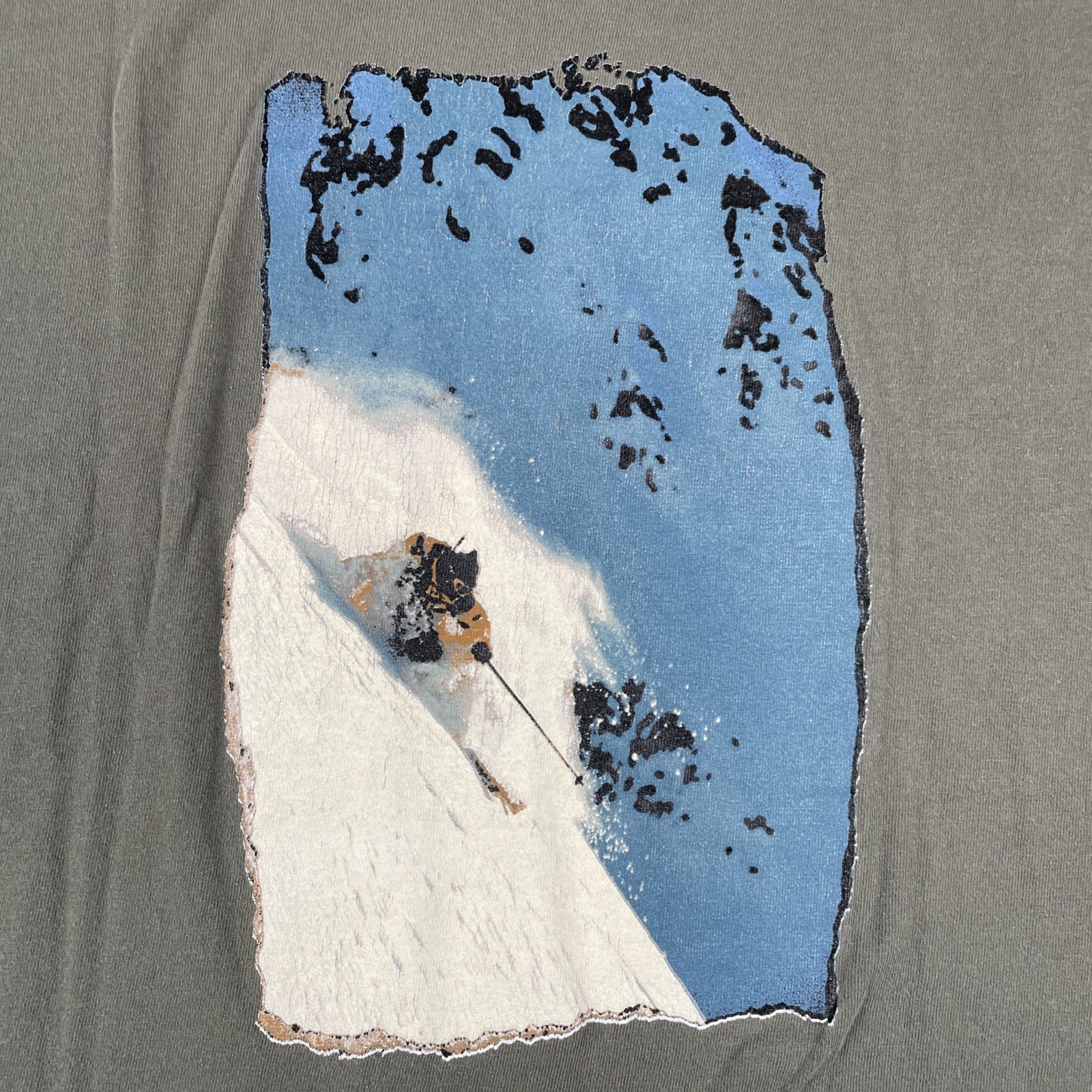 Vtg Tultex Olive Green XL Shirt Live2Play.com Skier Back Graphic Mountain Y2K