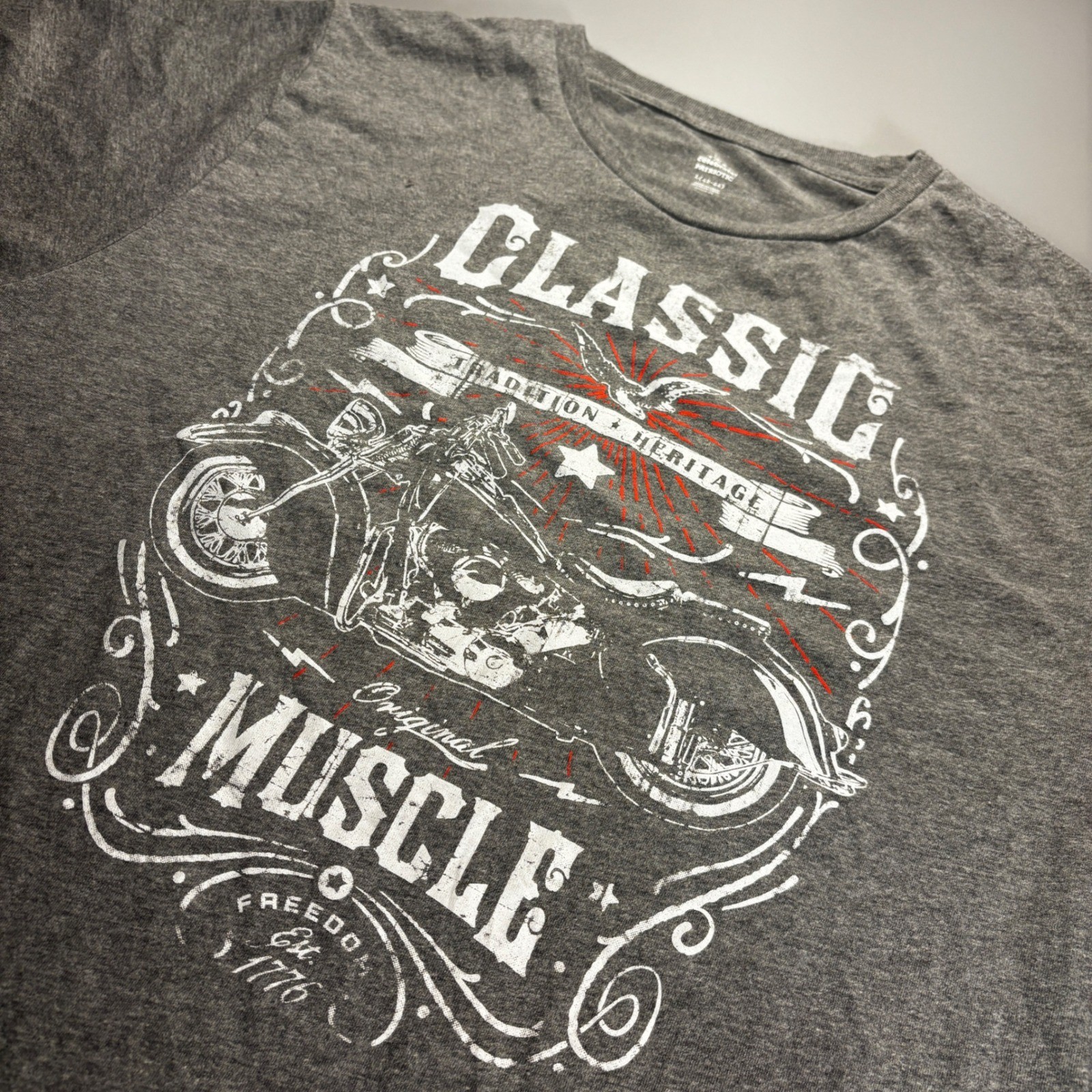 Way To Celebrate Patriotic Classic Muscle Motorcycle Graphic T Shirt L