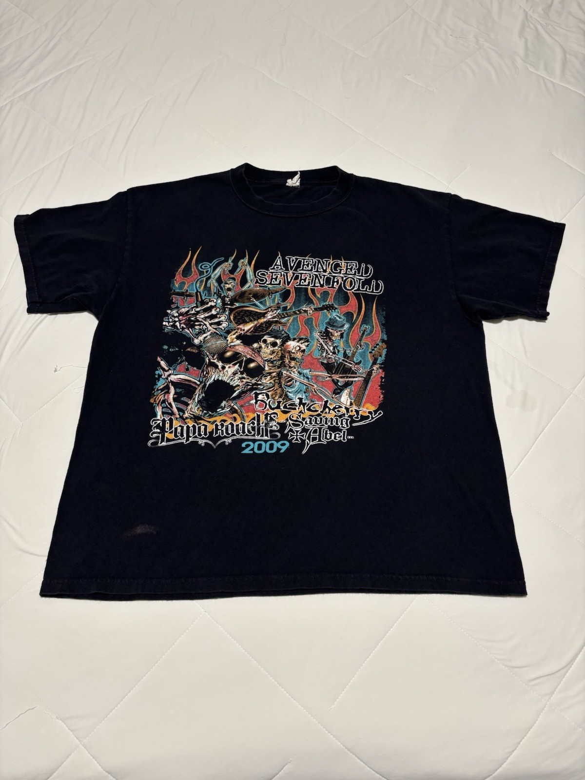 2009 Avenged Sevenfold Band Tour Promo T-Shirt Size XL A7X Buckcherry Papa Roach