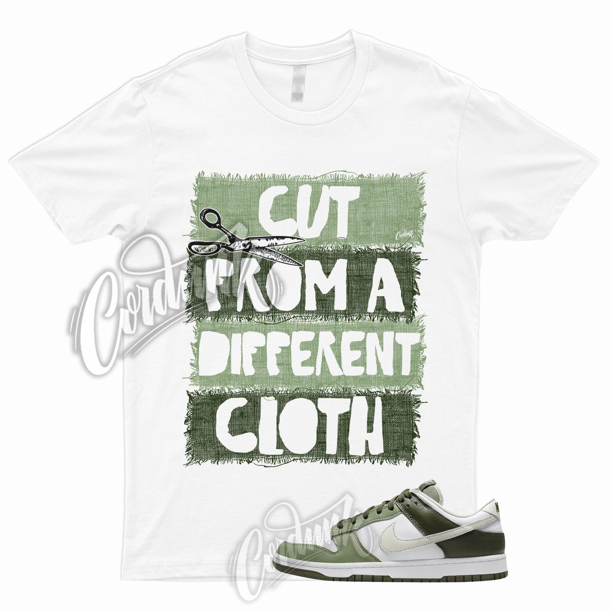CUT T Shirt to Match Dunk Low White Oil Green Cargo Khaki Light Bone Olive 1