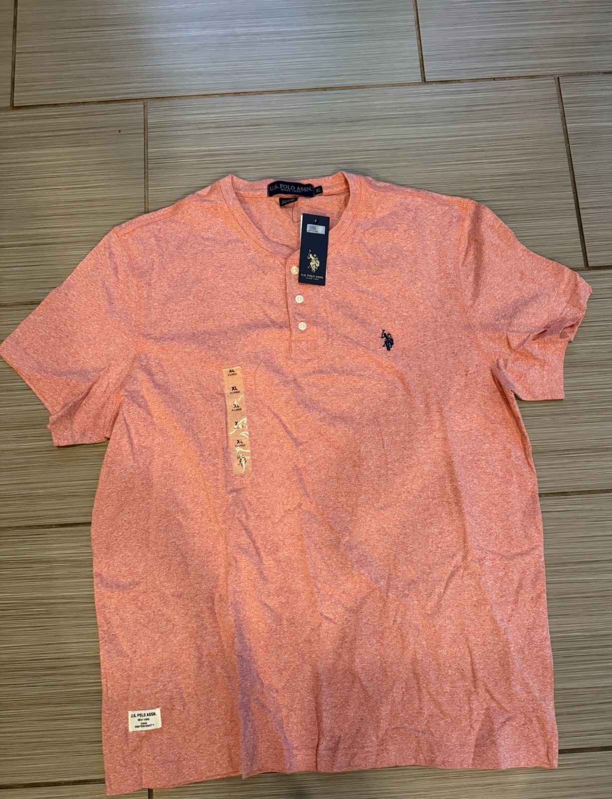 NWT U.S. Polo Assn. Men’s Henley T-Shirt XL Coral Heather 100% Cotton