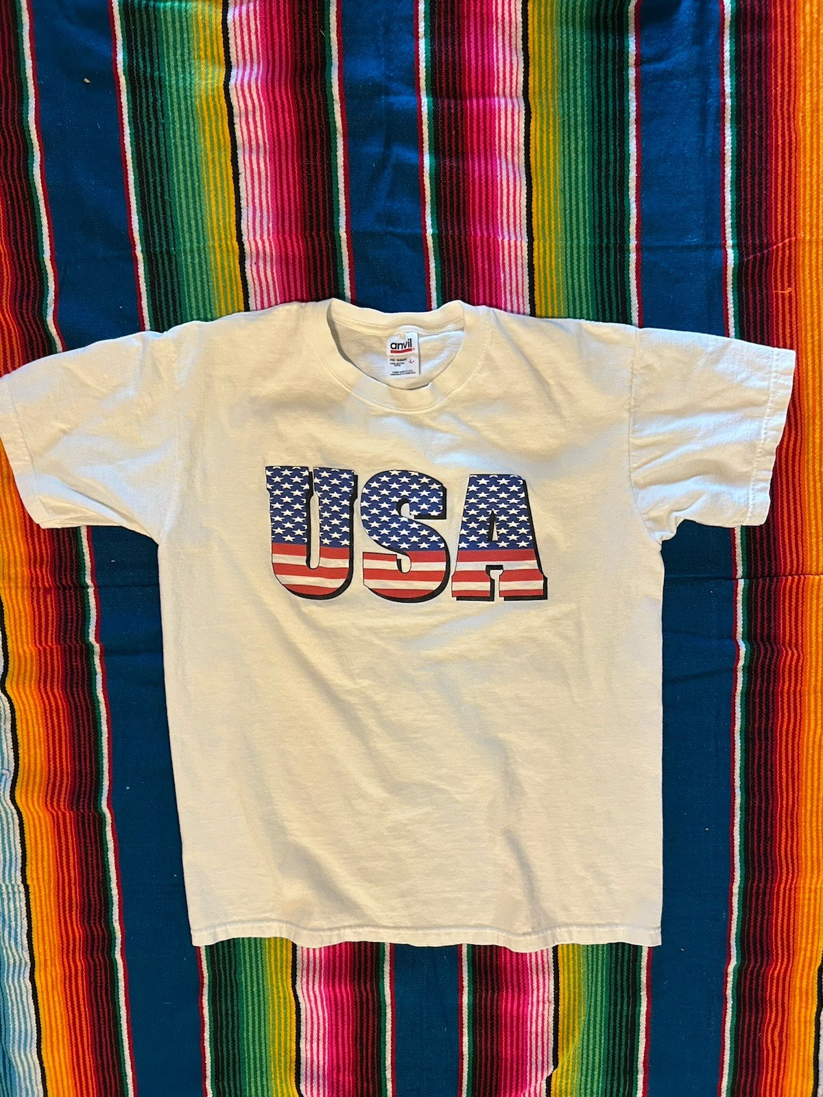 Vintage USA Anvil Made in USA American Flags Variation T Shirt White Large