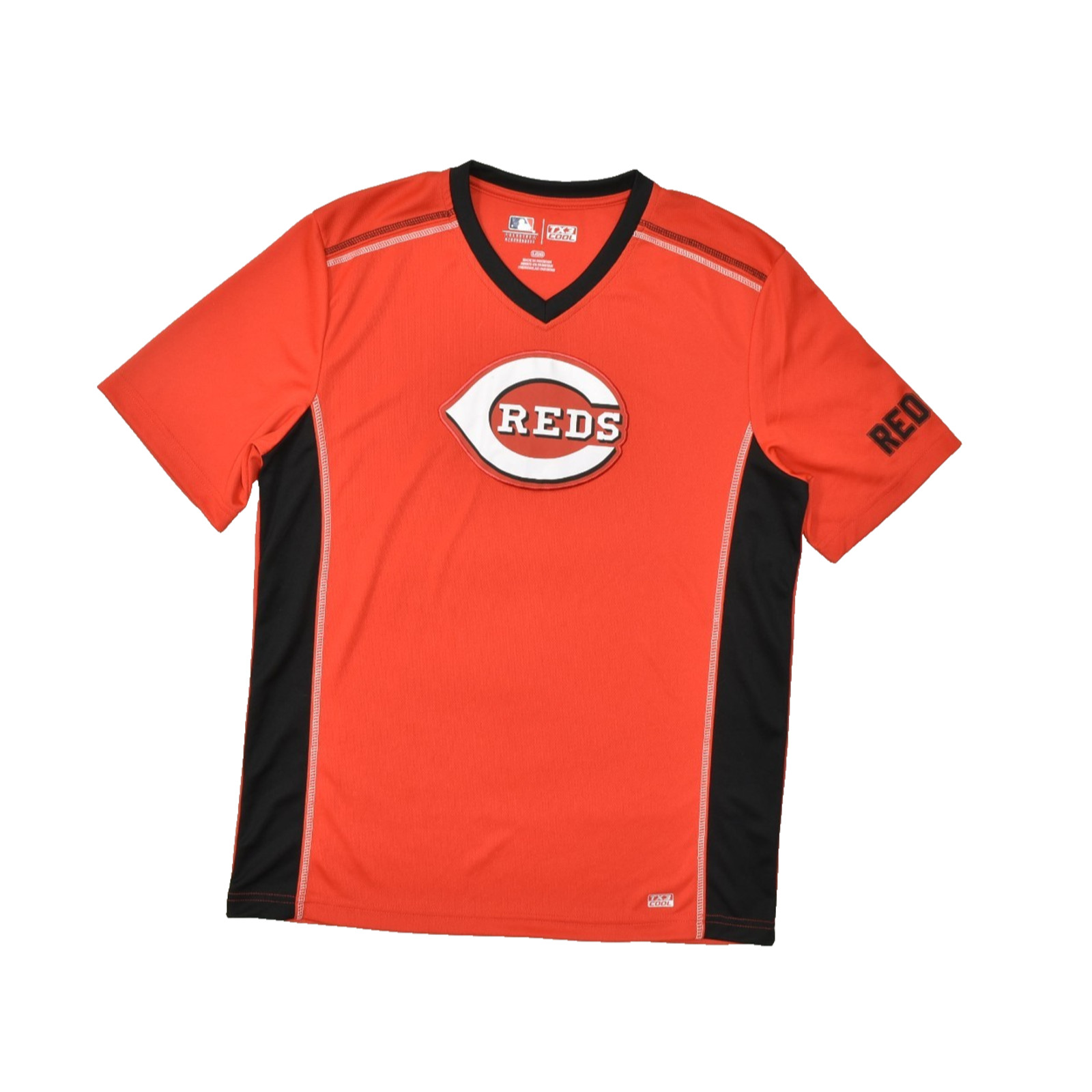 Men’s Majestic Reds TX3 Cool Orange Baseball V-Neck Jersey Regular Size L NEW