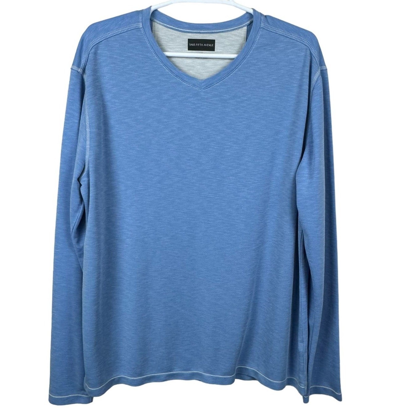Saks Fifth Avenue Mens Pullover Long Sleeve V Neck T Shirt Blue Casual Large