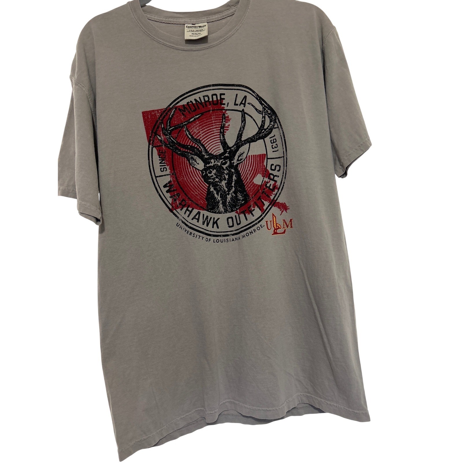 ComfortWash Hanes ULM Warhawk Outfitters Deer Graphic T-Shirt Grey Mens M GDH100