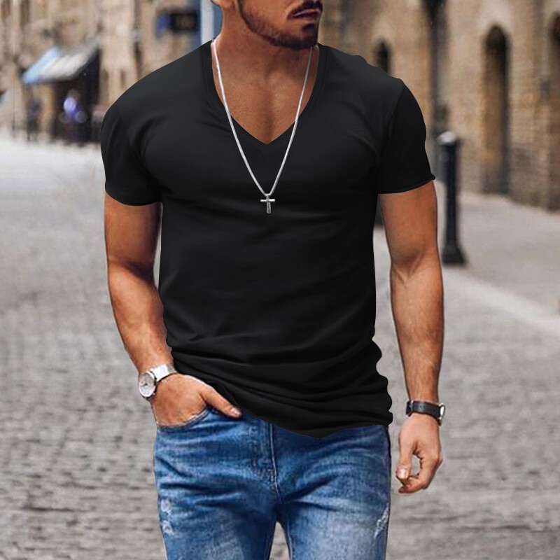 Mens Summer Tops Short Sleeve Muscle T Shirt Men Slim Fit V Neck Blouse Work Tee
