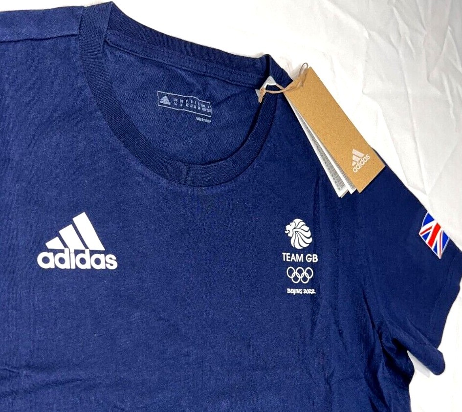Adidas Training Shirt Team GB Olympic 100% Cotton White Blue XS S M L XL 2XL 3XL
