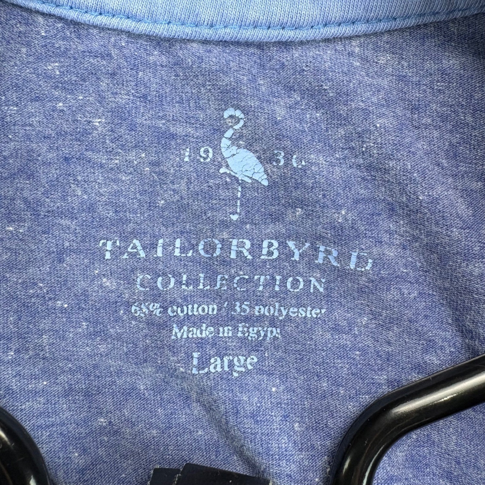 Tailorbyrd Mens Large Blue Heathered Flamingo Embroidered Cotton Blend T-Shirt