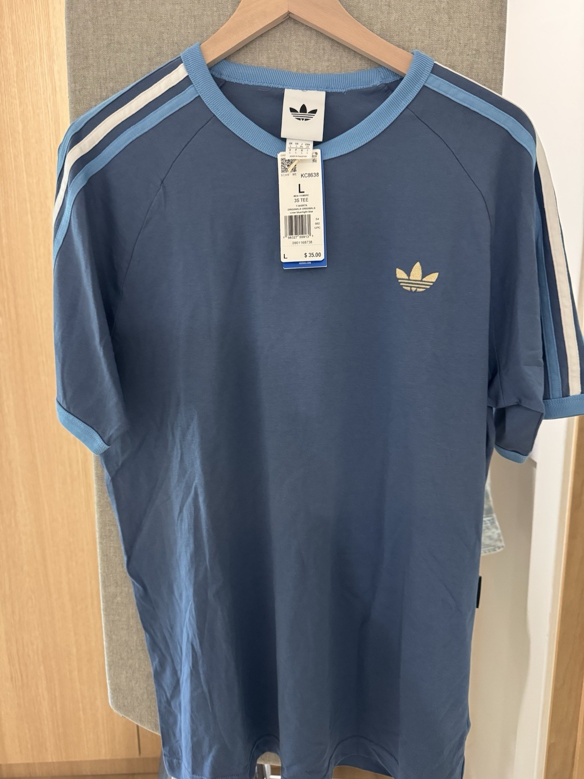 Adidas Originals 3-Stripes Men’s Large T-Shirt Crew Blue/Light Blue Trefoil NWT