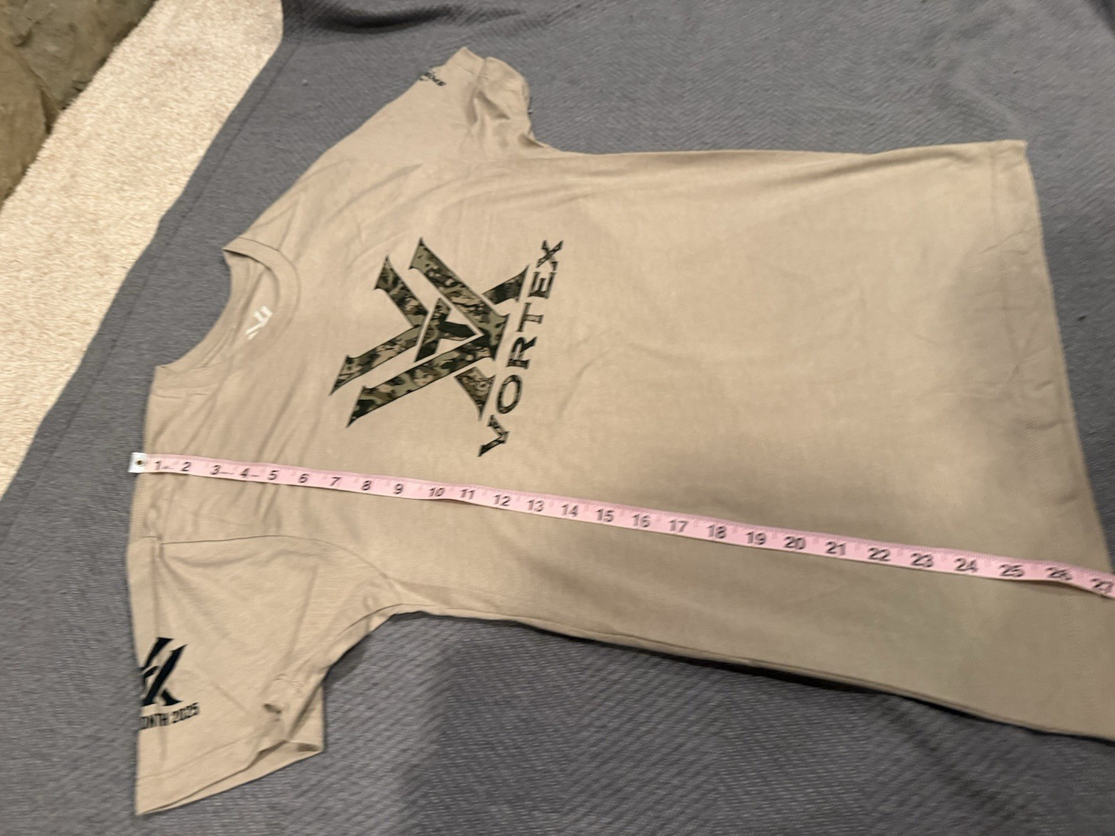 Vortex Unisex T-Shirt -Size Small Tee – Tan – Tagless Collar – Soft Fabric!