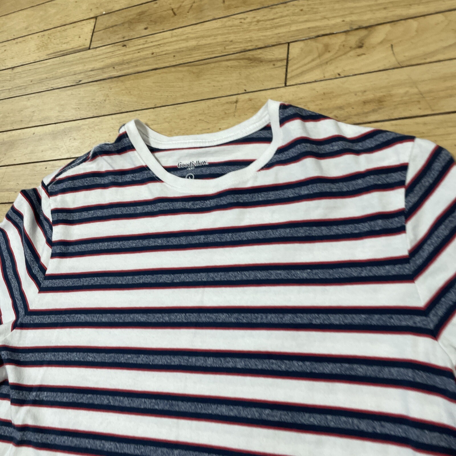Goodfellow Co T Shirt Mens L White Stripe Hoop Red Blue Preppy Retro Skate Tee L