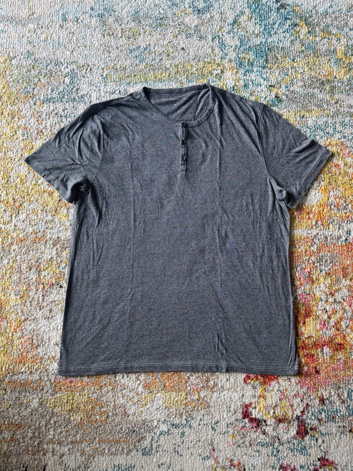 John Varvatos USA Gray Short Henley Shirt Mens Size XL Modal Polyester Peru Made