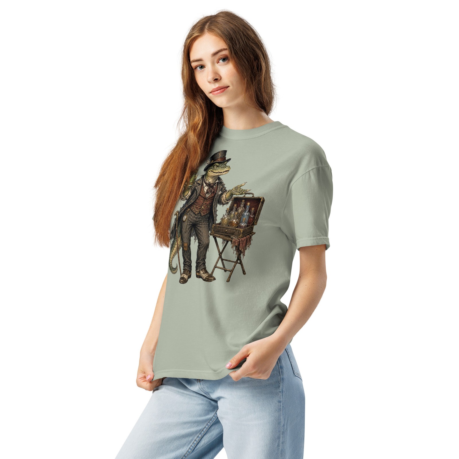 Reptilian Snake Oil Salesman Comfort T-Shirt Lizard Man Carnival Art Tee S-4XL