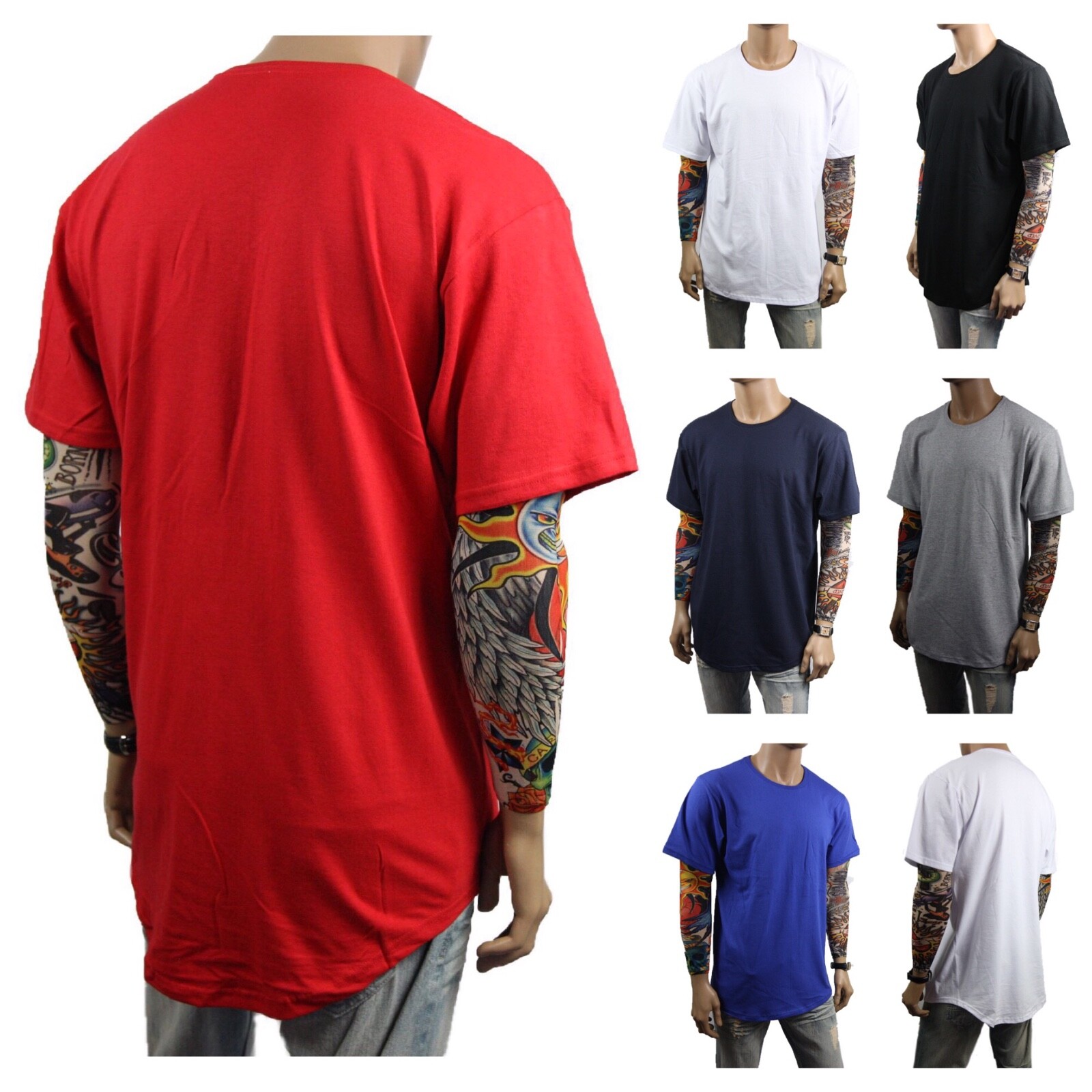 Men T-Shirts BIG & TALL Heavy Weight Long Extended Casual Active Crew Neck S-5X