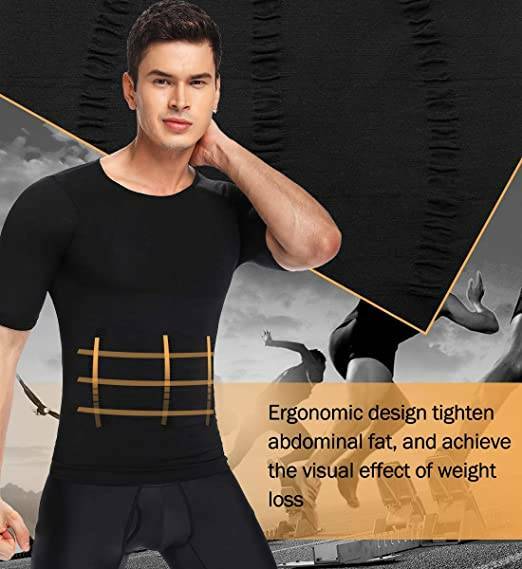 Men Slimming Body Shaper T-shirt Abs Abdomen Compression Tee Workout Tank Tops