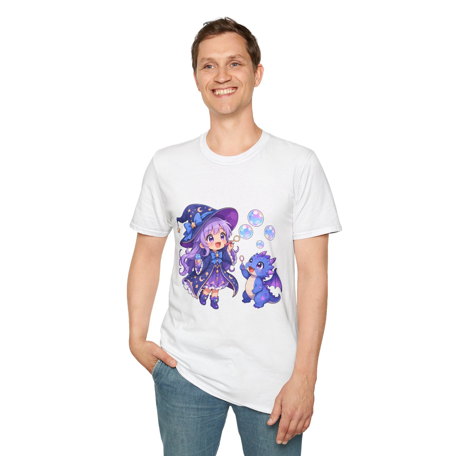 Tiny Anime Girl Baby Dragon Pastel Fantasy Unisex Softstyle T-Shirt