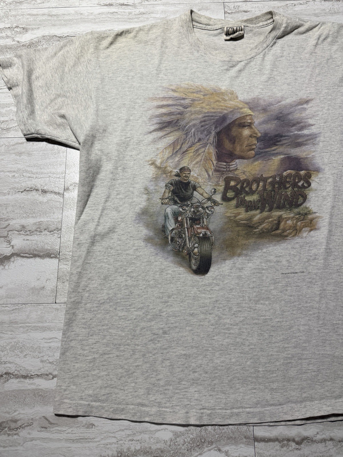VTG CMJ Mens XL Brothers In The Wind Motorcycle Biker Indian Graphic Shirt 90s