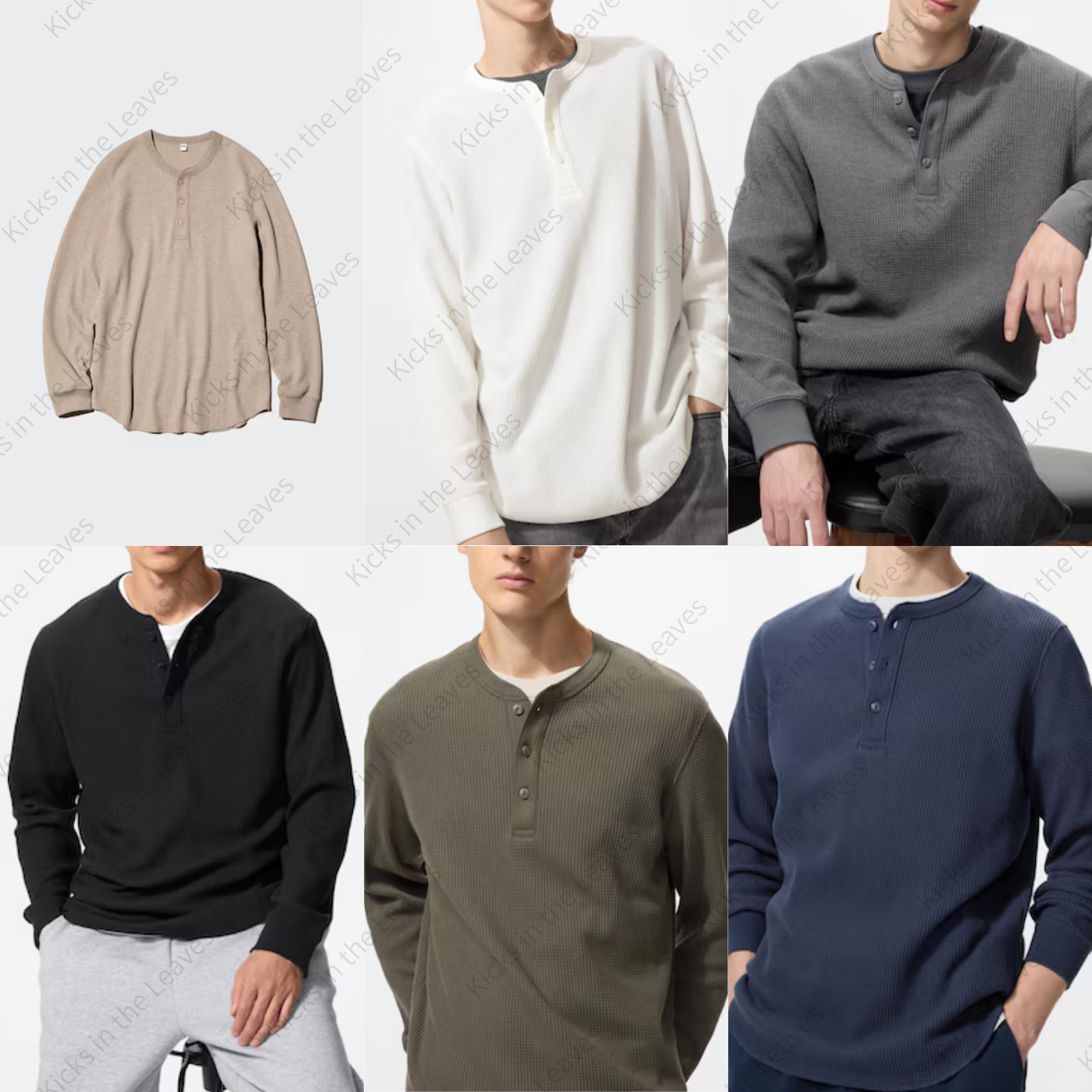 UNIQLO Waffle Henley Neck T-Shirt XS-4XL Men Regular Fit 482766 NWT