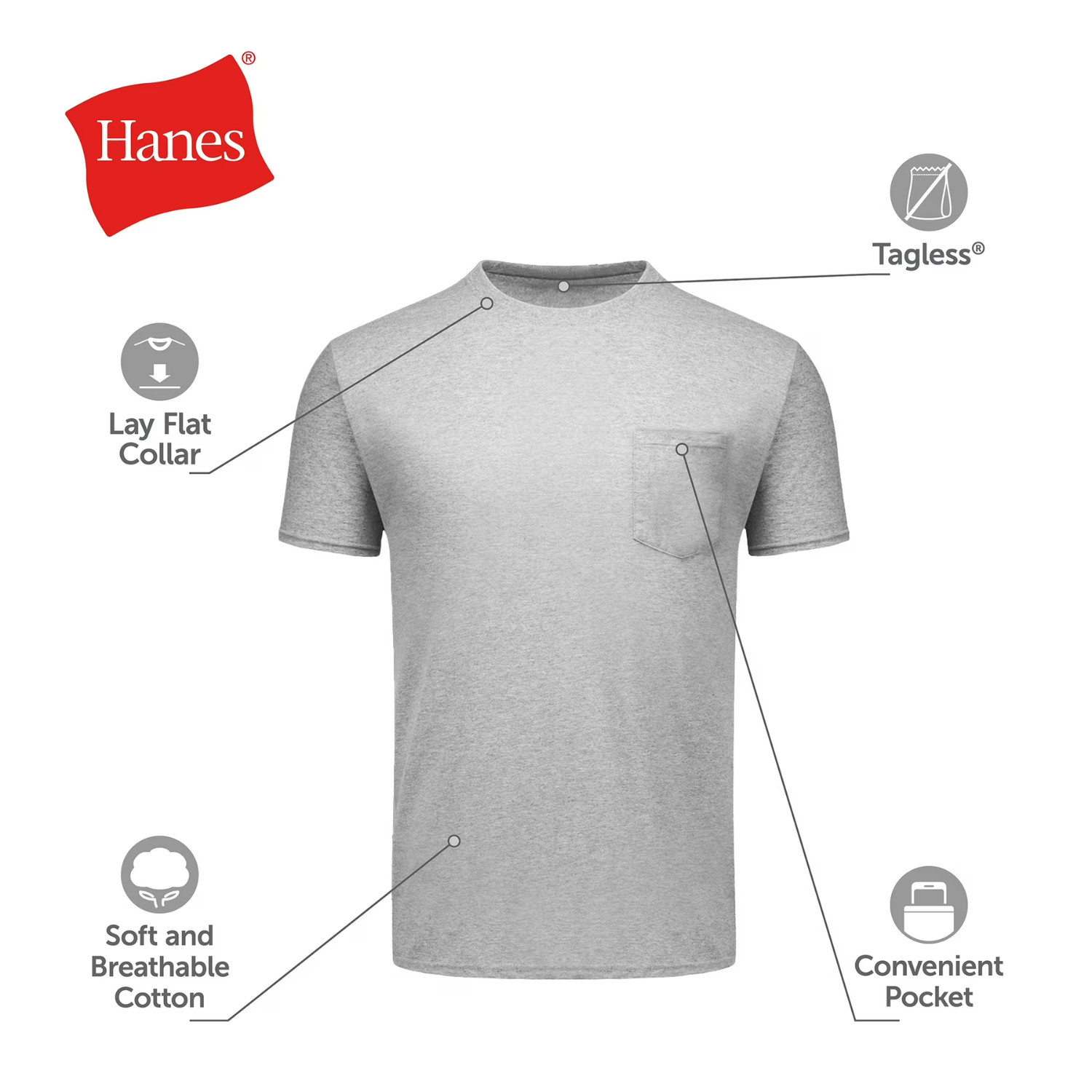 Hanes Men’s Cotton Pocket T-Shirt Pack with Odor Control, Black/Grey, 6-Pack