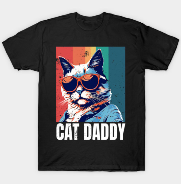 Cool Cat Daddy Sunglasses Retro Sunset Vertical Stripes Black Tee