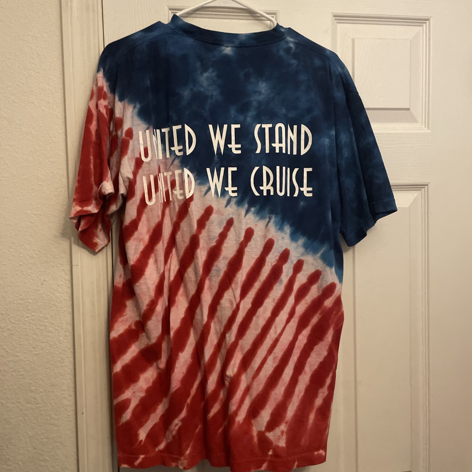 Vintage Liquid Blue Tie Dye All Over Print T Shirt L Mens American Flag USA