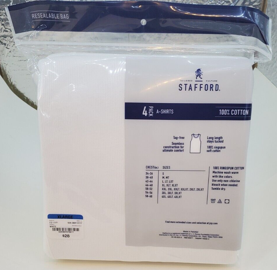 Stafford Super Soft 100% Cotton A-Shirts Ribbed Tank Top 4 Pack XLarge