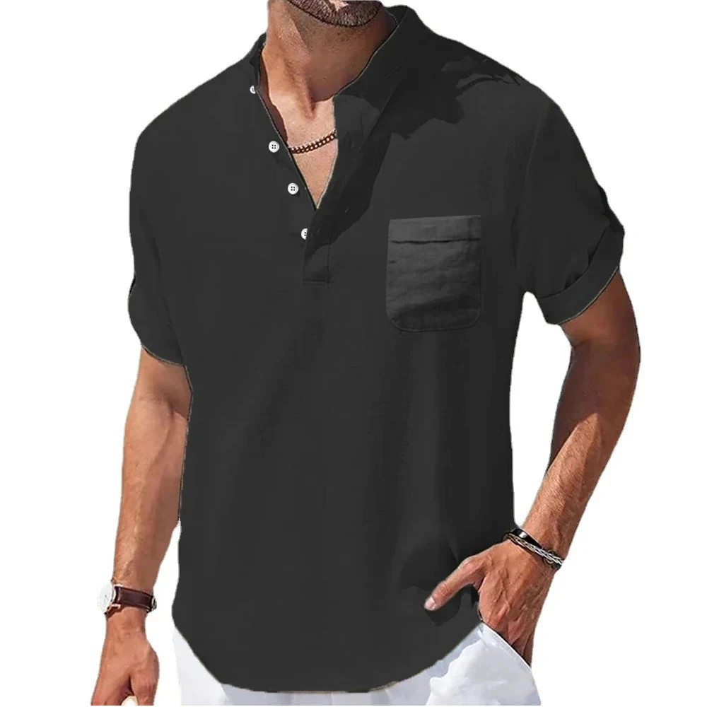 Men’s Breathable Pocket Shirt Summer Beach Casual Oversized Button Tee Gift 4XL