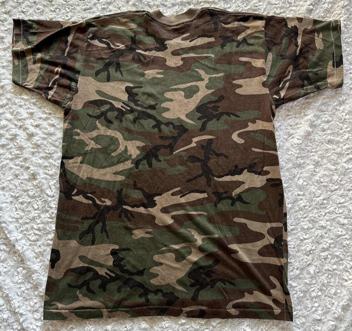Vintage Woodland L 42-44 Camo 50/50 T-Shirt 1980s Single-Stitch Pocket Tee USA
